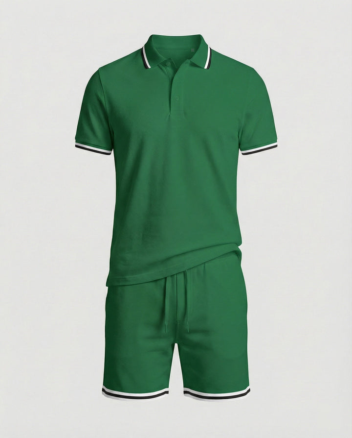 Herren Sportliches Polo- und Shorts-Set mit Kontraststreifen Drune