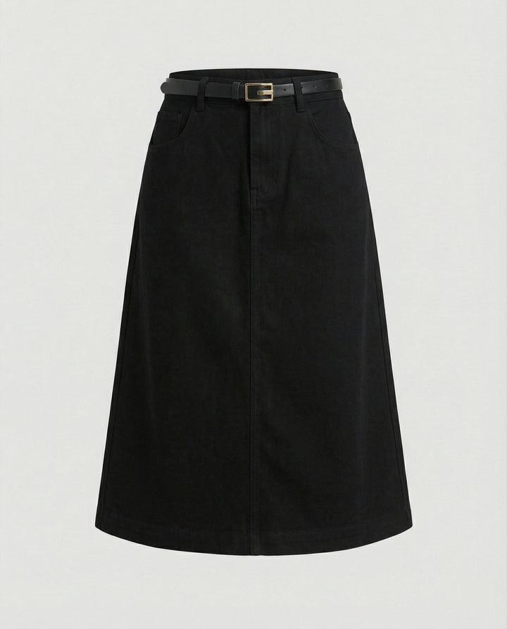 Satinrock Weiß Schwarz Damen Midi mit Taschen