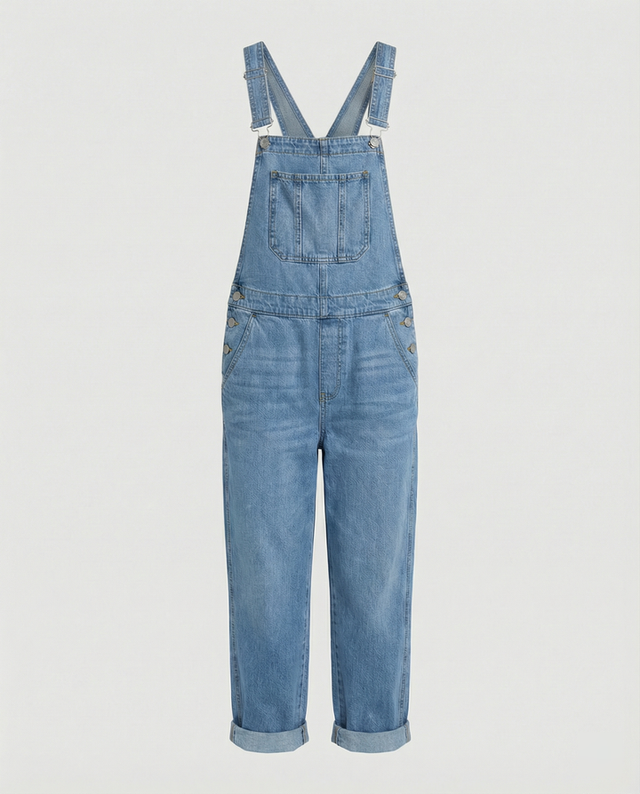 Damen Jeans Latzhose Oversized mit tiefen Taschen