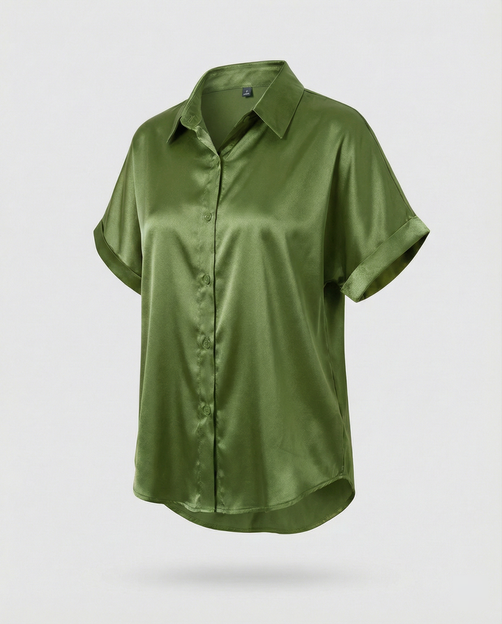 Damen Satin-Bluse mit großem Kragen und überschnittenen Schultern Drune