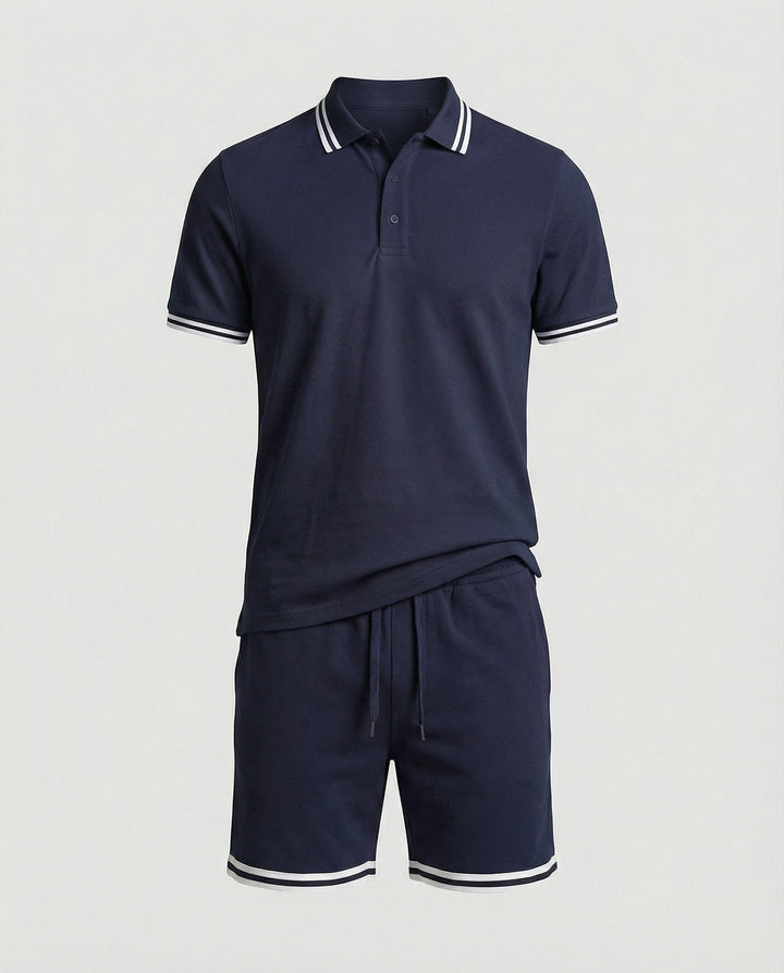 Herren Sportliches Polo- und Shorts-Set mit Kontraststreifen Drune