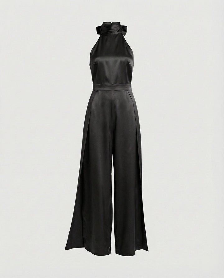 Damen Jumpsuit Satin Halterkragen
