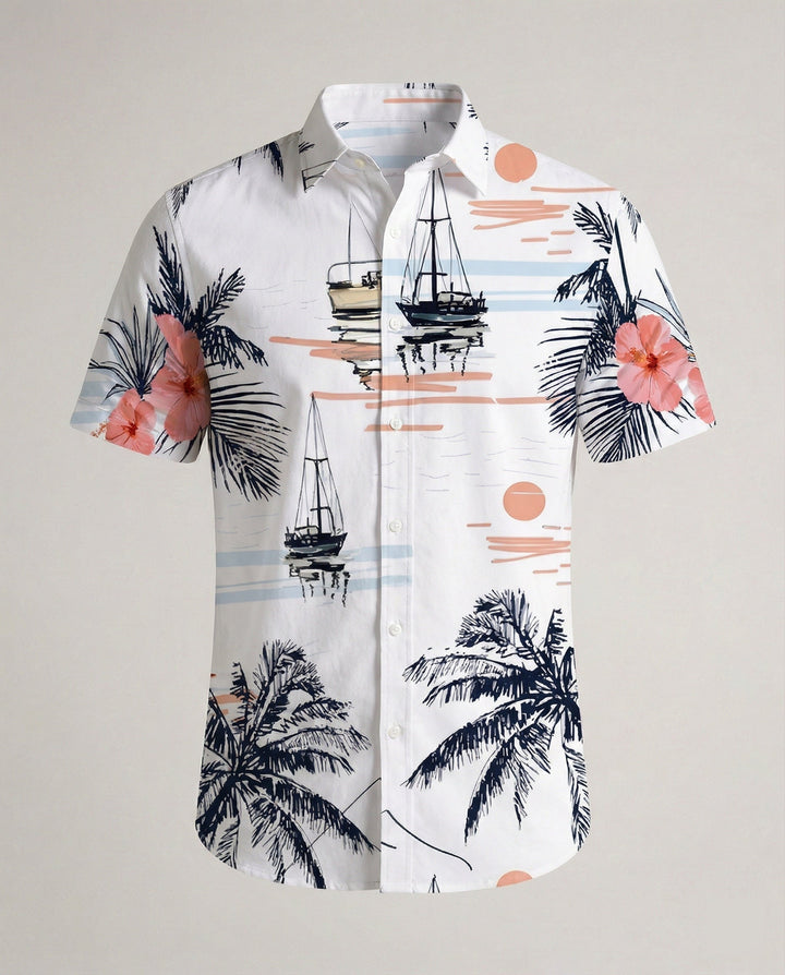 Herren Kurzarmhemd Hawaii Viskose