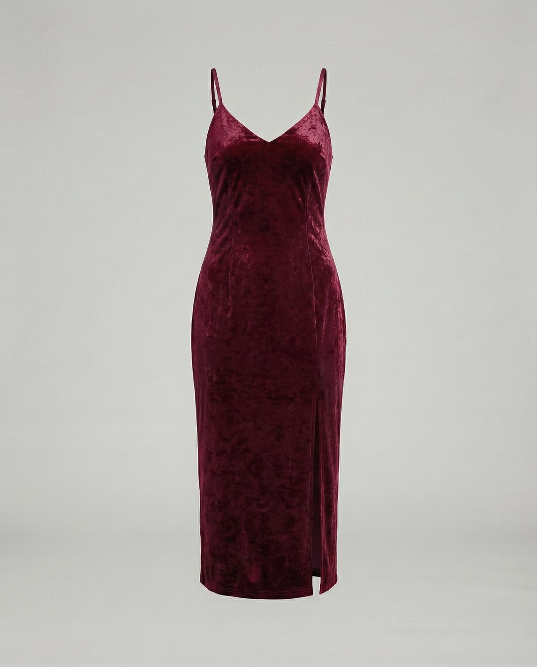 Damen Samt-Midi-Kleid mit tiefem V-Ausschnitt und seitlichem Schlitz Drune