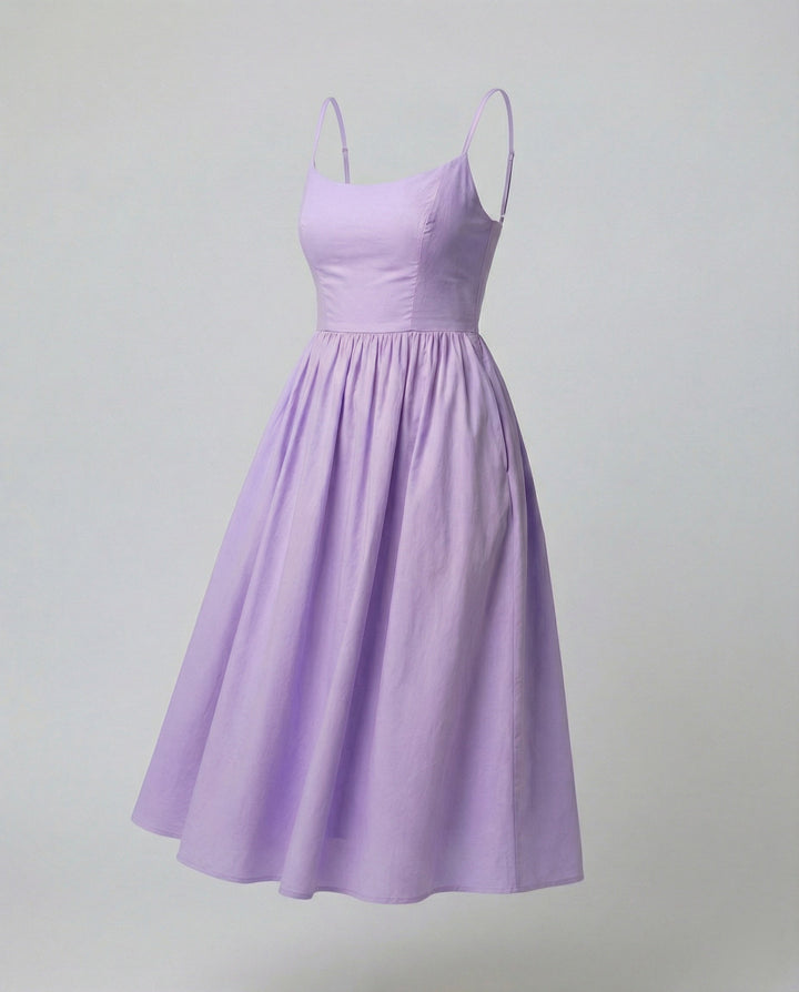 Drune | Einfarbiges Kleid mit U-Ausschnitt und Strapsen