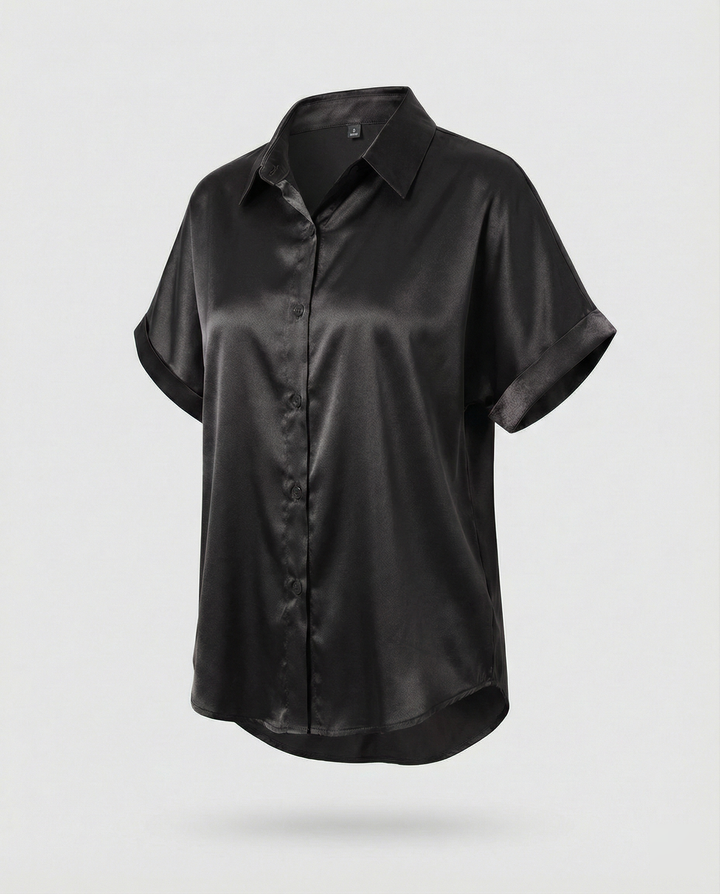 Damen Satin-Bluse mit großem Kragen und überschnittenen Schultern Drune