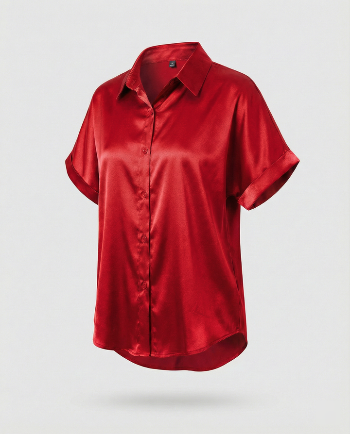 Damen Satin-Bluse mit großem Kragen und überschnittenen Schultern Drune