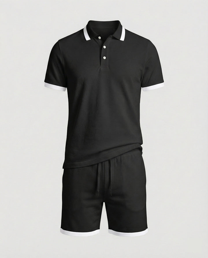Herren Sportliches Polo- und Shorts-Set mit Kontraststreifen Drune