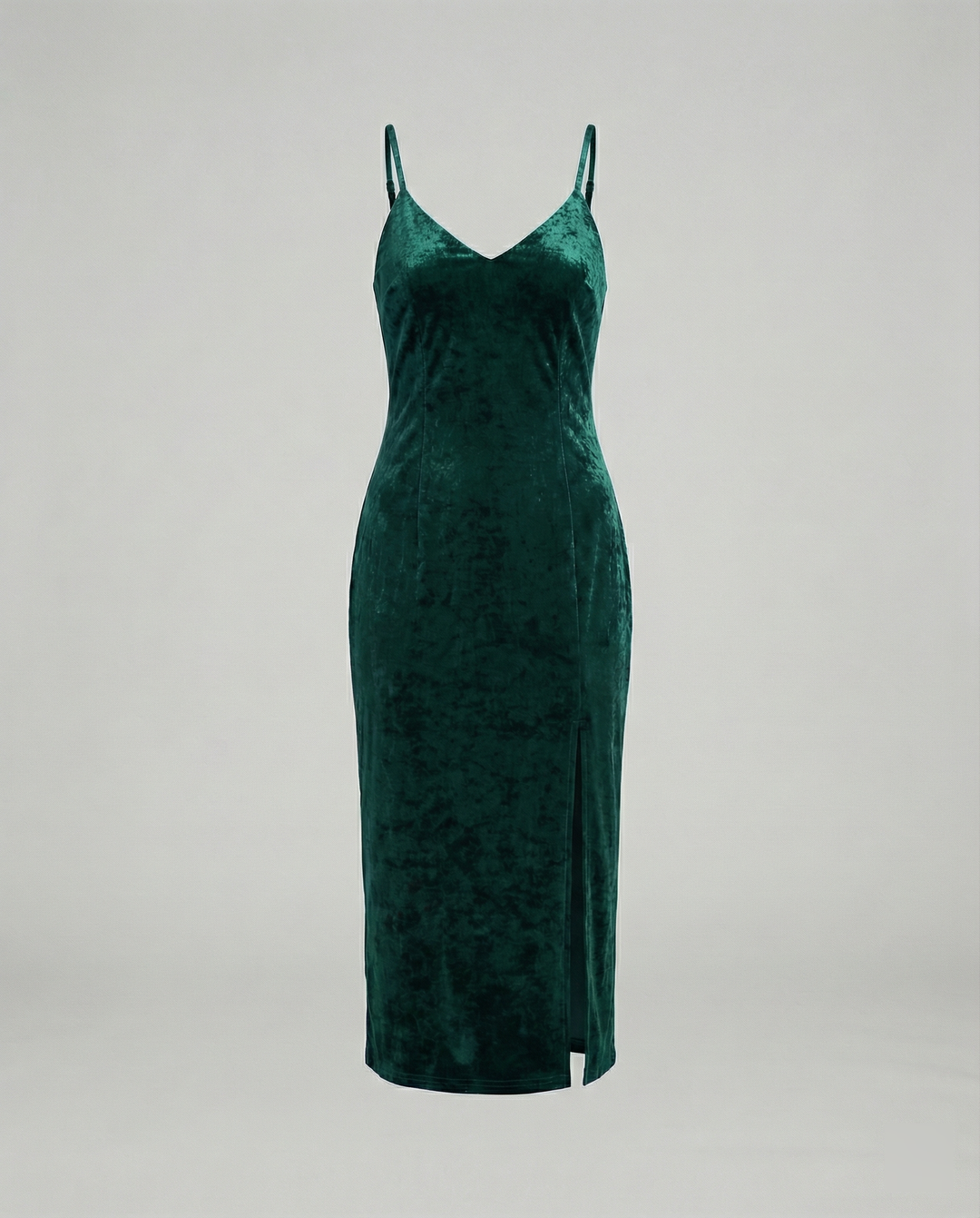Damen Samt-Midi-Kleid mit tiefem V-Ausschnitt und seitlichem Schlitz Drune