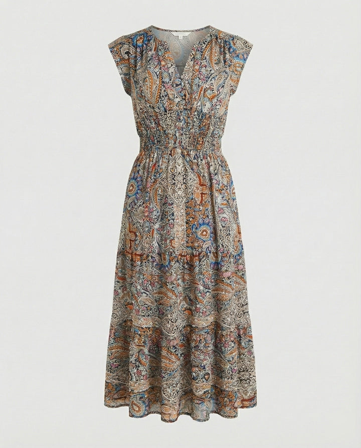 Boho Maxikleid Sommer mit Smok Taille