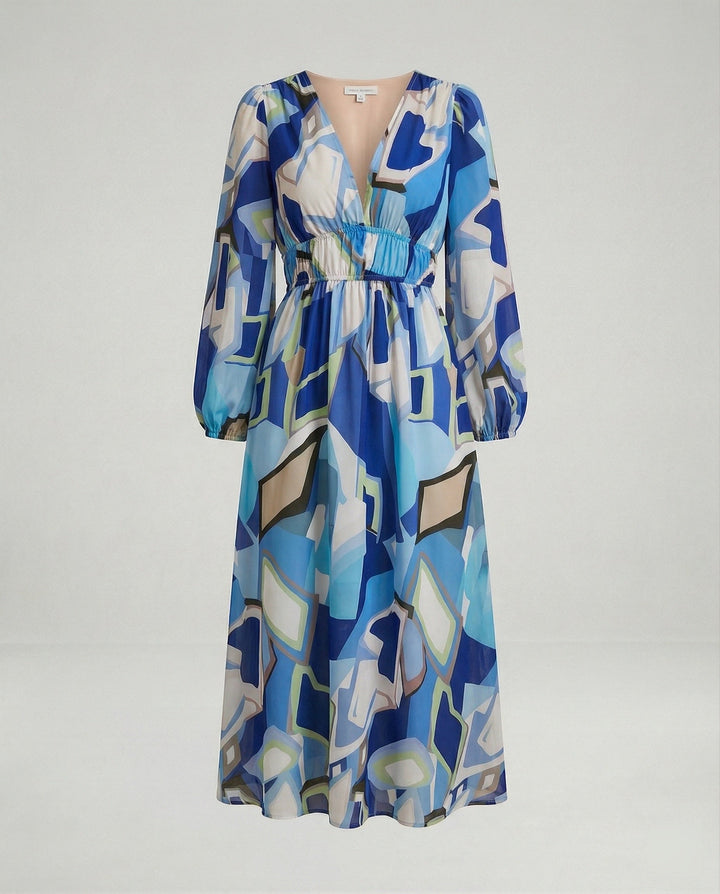 Damen Midikleid V-Ausschnitt Print