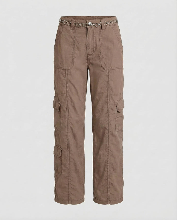 Damen Tief sitzende Cargohose Ziernähte