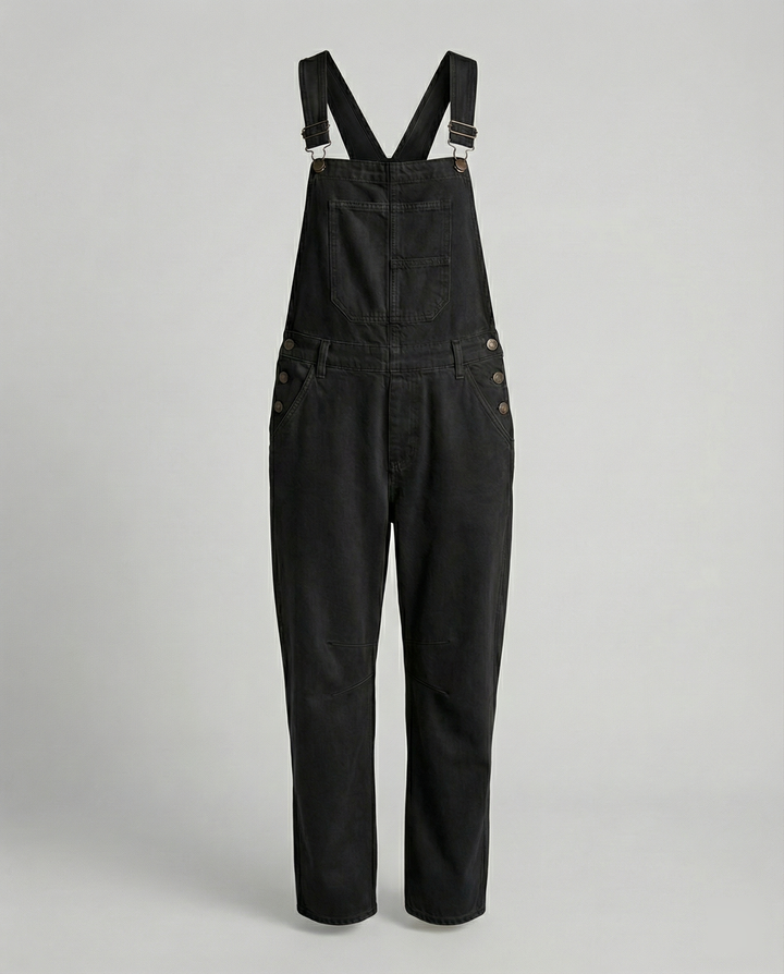 Damen Jeans Latzhose mit weitem Bein und urbanem Design