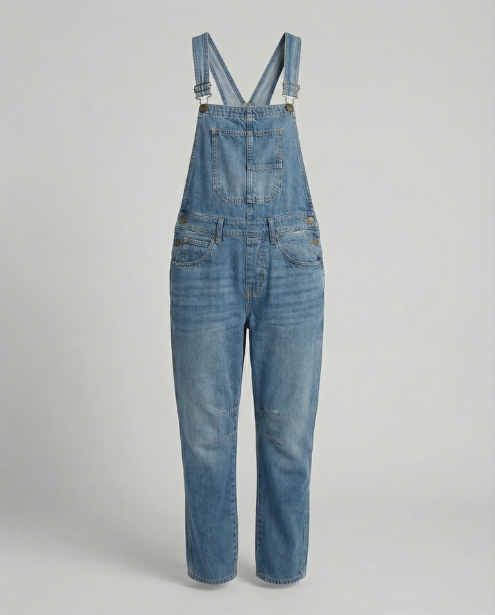 Damen Jeans Latzhose mit weitem Bein und urbanem Design