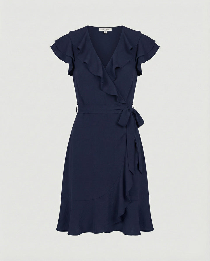 Damen Wickelkleid mit voluminösen Rüschendetails und Taillengürtel Drune