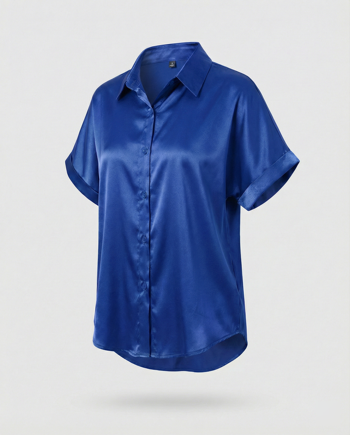 Damen Satin-Bluse mit großem Kragen und überschnittenen Schultern Drune