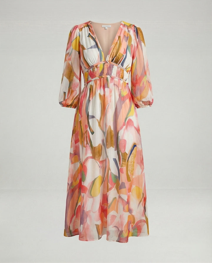 Damen Midikleid V-Ausschnitt Print