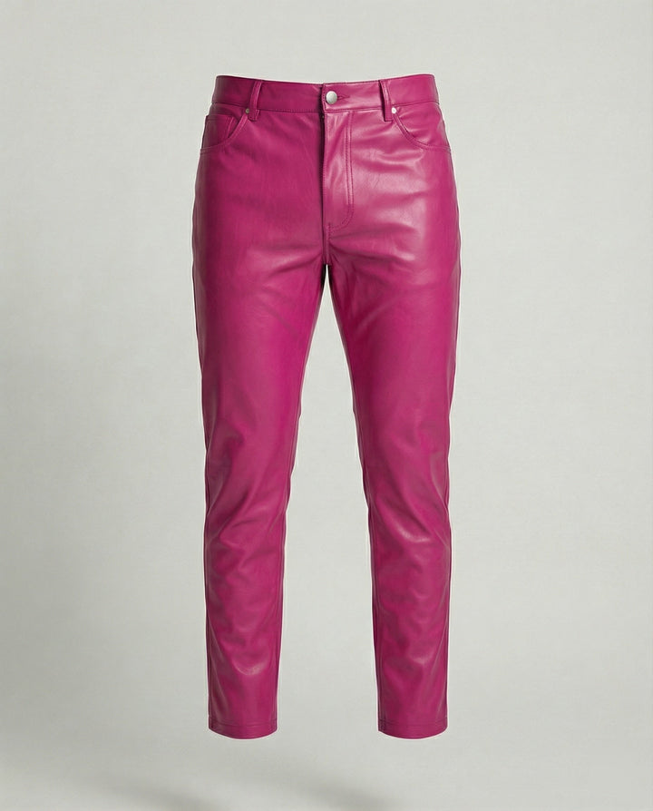 Herren Kunstleder Hose Slim Fit mit Taschen