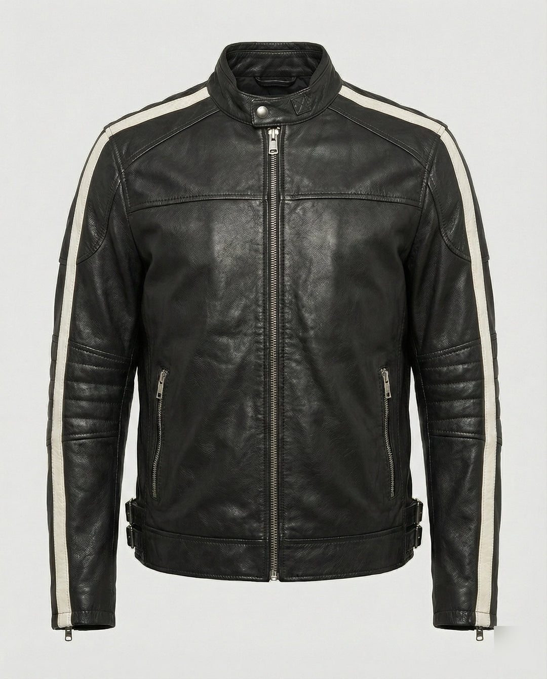 Herren Motorradlederjacke Stehkragen