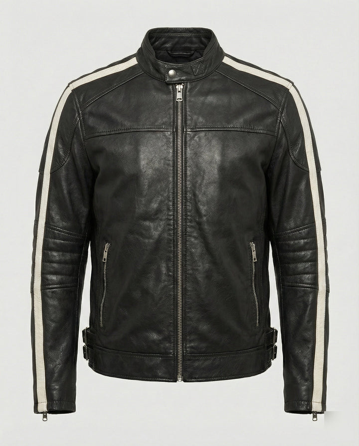 Herren Motorradlederjacke Stehkragen