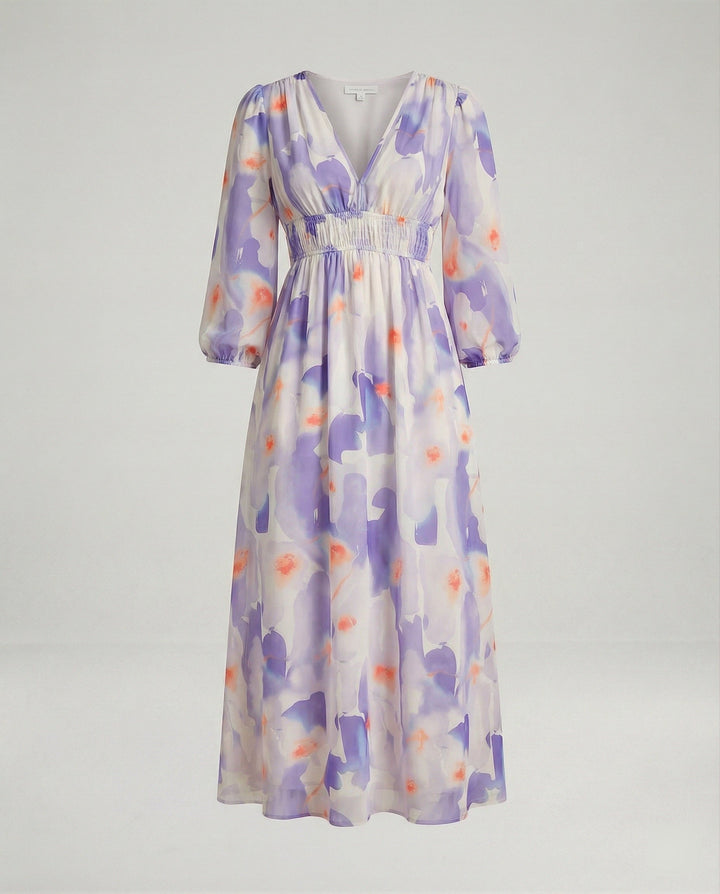Damen Midikleid V-Ausschnitt Print