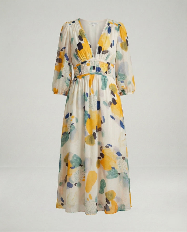 Damen Midikleid V-Ausschnitt Print