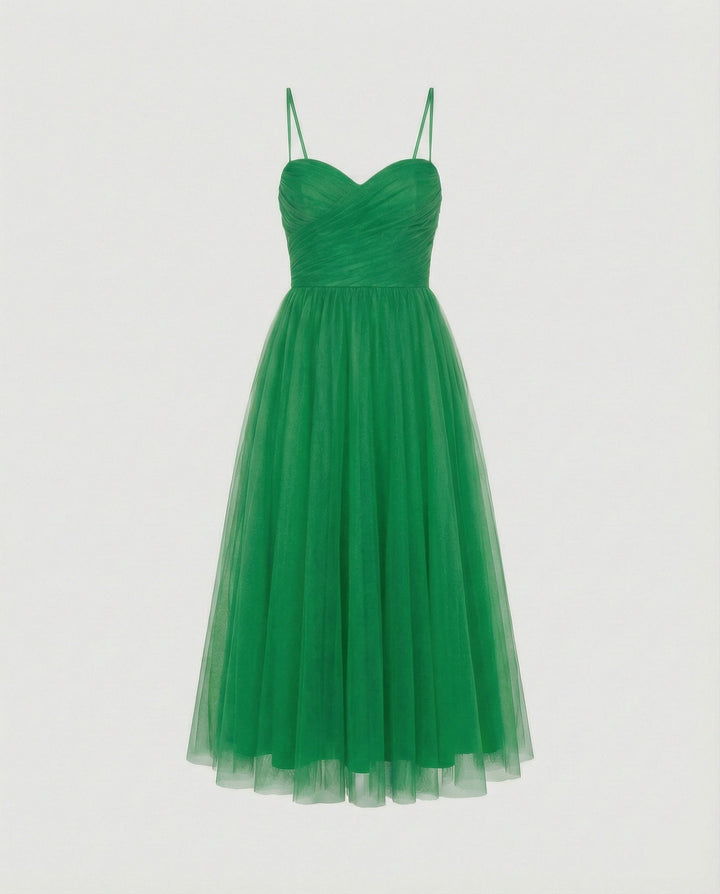 Damen Tüll Maxikleid mit Herz Ausschnitt