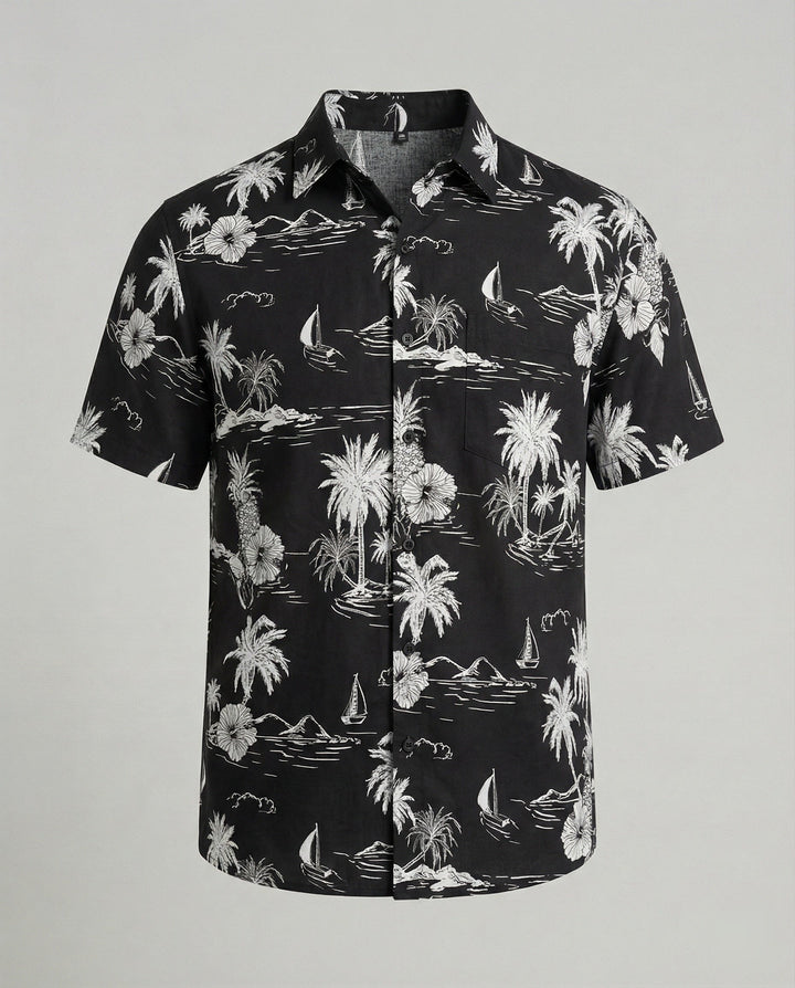 Kurzarm Hawaiihemd Herren Palmenprint