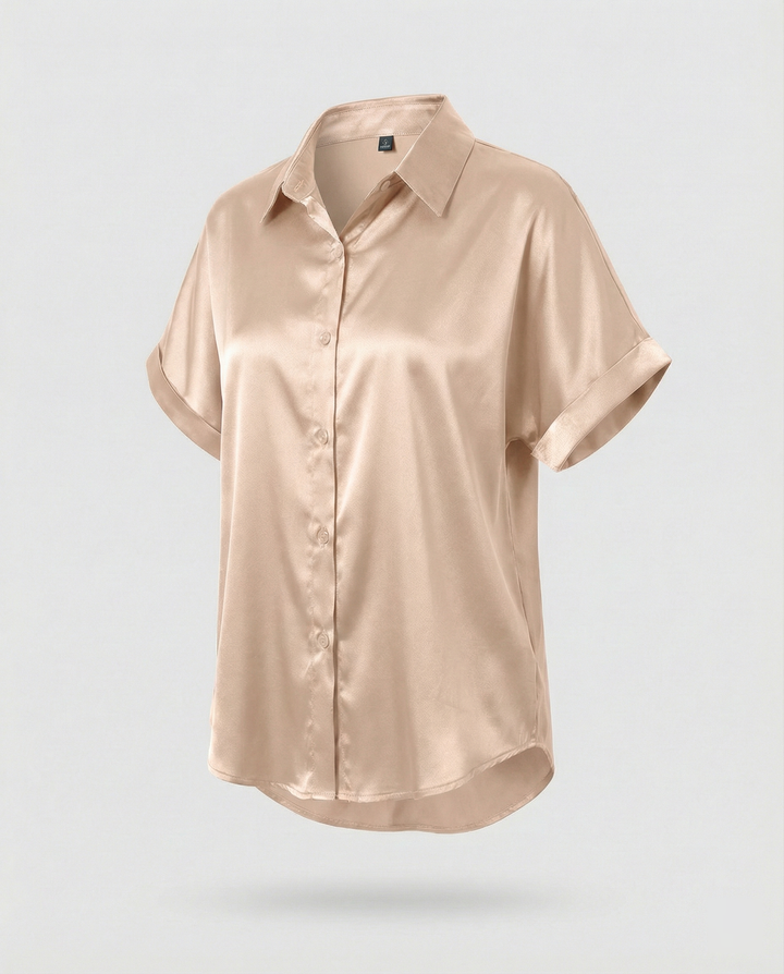Damen Satin-Bluse mit großem Kragen und überschnittenen Schultern Drune