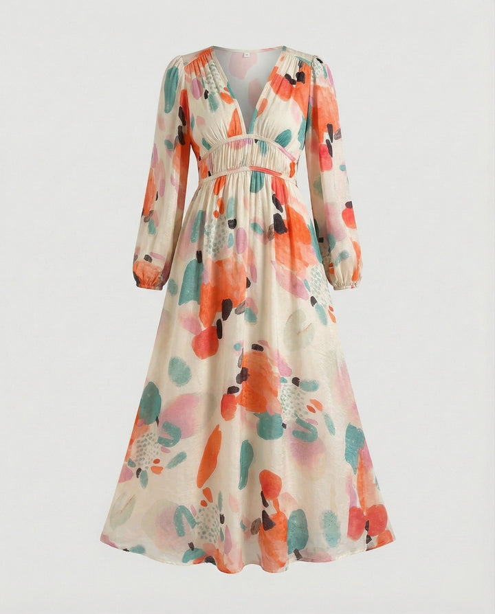 Damen Midikleid V-Ausschnitt Print