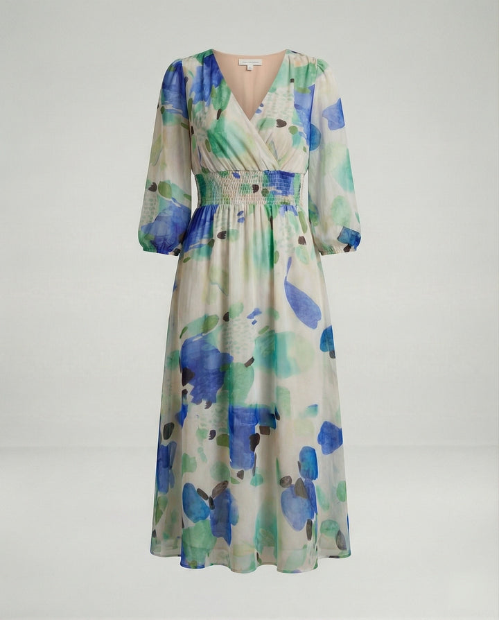 Damen Midikleid V-Ausschnitt Print