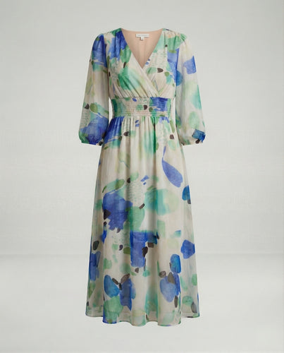 Damen Midikleid V-Ausschnitt Print