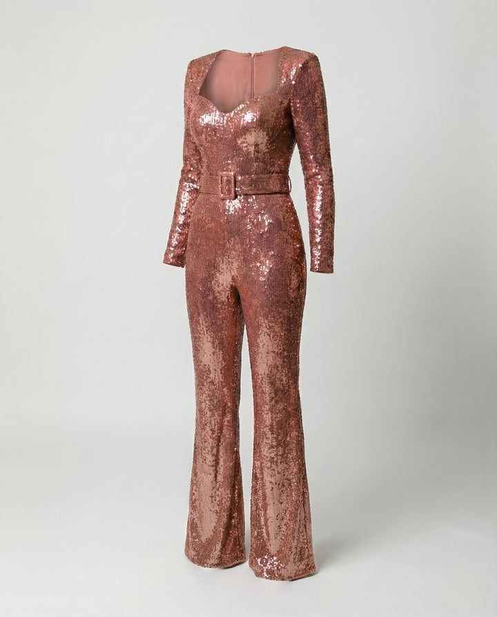 Drune - Eleganter Pailletten Jumpsuit mit Langarm Figurbetonte Passform