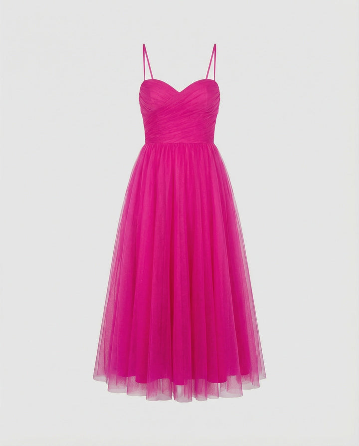 Damen Tüll Maxikleid mit Herz Ausschnitt