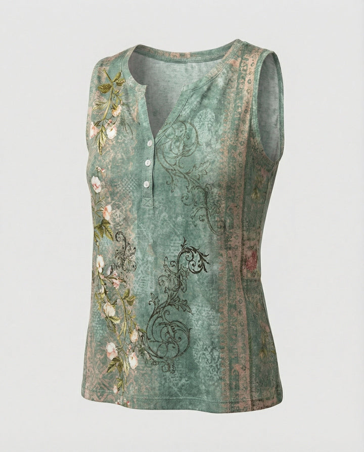 Drune - Ärmelloses Tank-Top mit Aquarell-Blumenmuster, Lockerer Schnitt