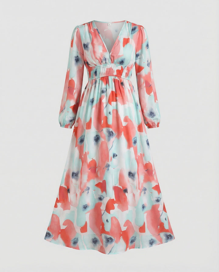 Damen Midikleid V-Ausschnitt Print