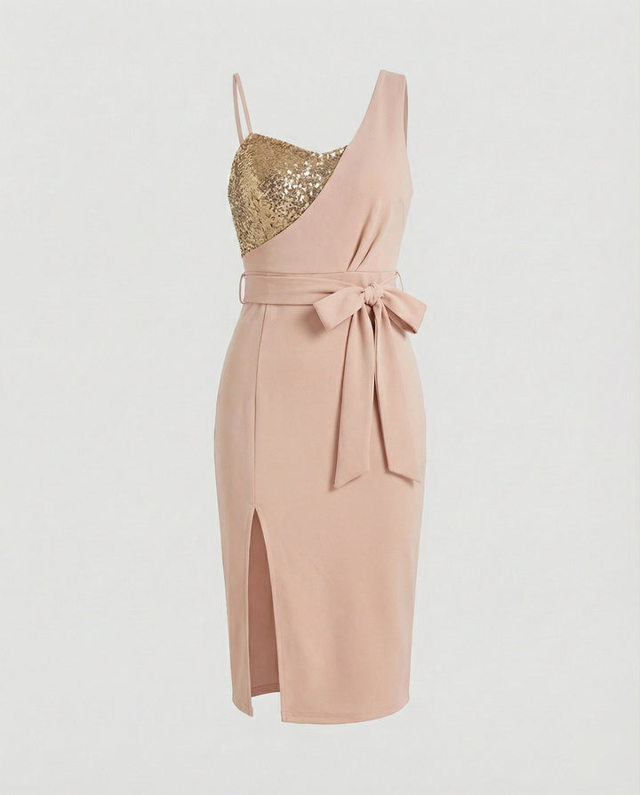 Drune - Damen Paillettenbesetztes One Shoulder Kleid, Figurbetont & Elegant