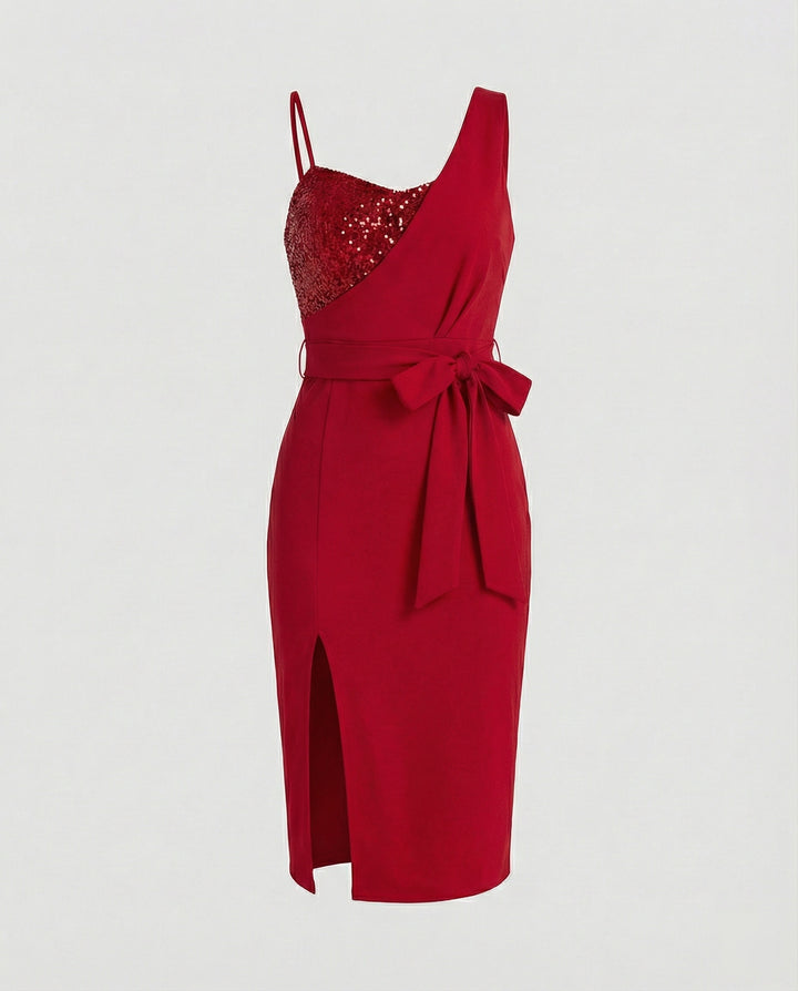Drune - Damen Paillettenbesetztes One Shoulder Kleid, Figurbetont & Elegant