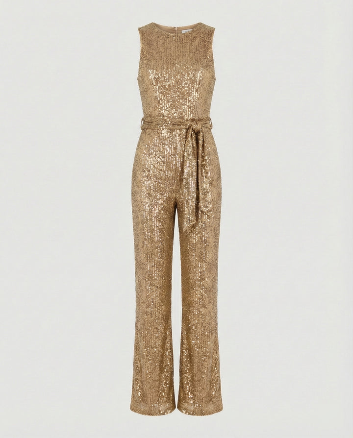 Drune - Damen Einfarbiger Jumpsuit mit Pailletten, Elegant & Figurbetont