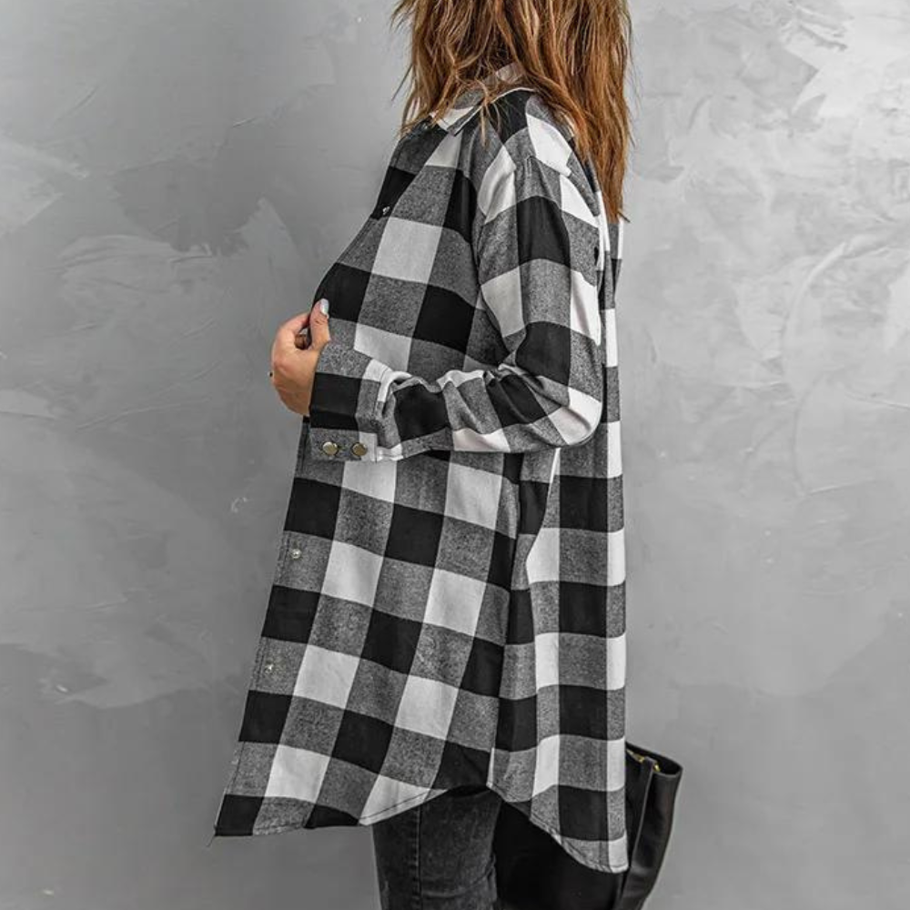 Drune | Kariertes Herbstjacke in Midilänge für Damen