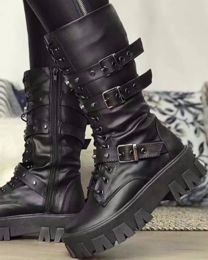 Drune | Stiefel Mit Reißverschluss Und Schnallen