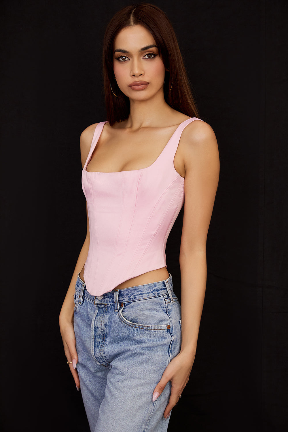 Drune | Fairy Pink Satin Longline Korsett