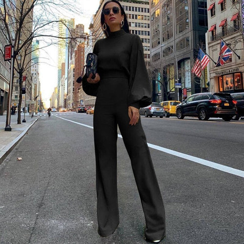 Drune | Damen Jumpsuit Mit Weitem Bein Und Stylischen Langen Ärmeln