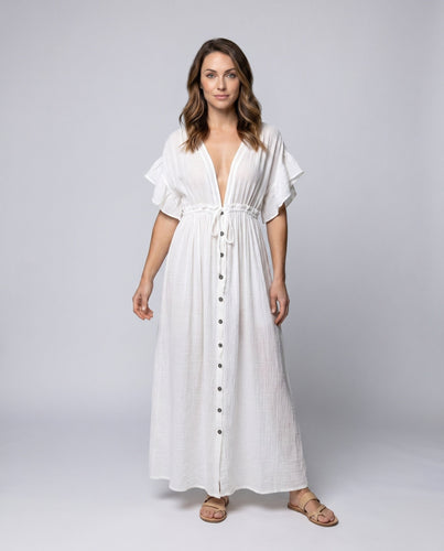Damen Maxikleid mit tiefem V-Ausschnitt und seitlichen Taschen Drune