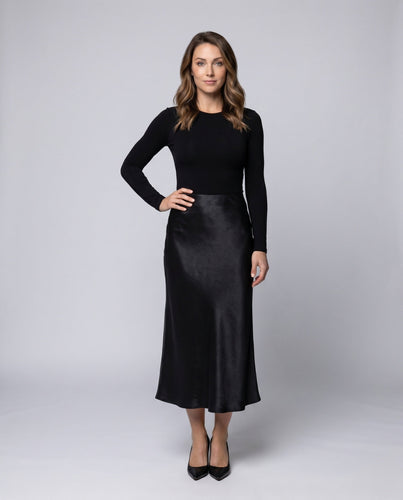 Damen Langer, fließender Satinrock mit elegantem Fall