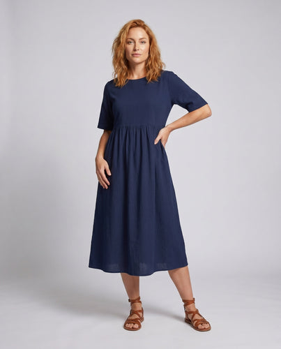 Damen Schlichte Empire-Raffung Mischgewebe Sommer-Maxikleid