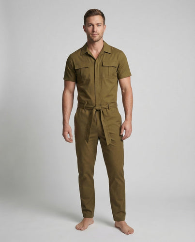 Herren Utility Overall kurzarm mit Reißverschluss & Kordelzug