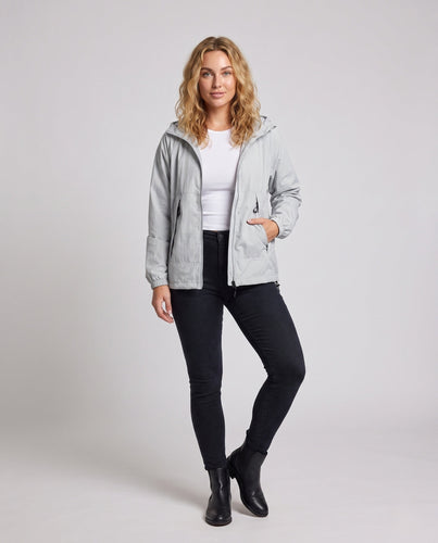 Damen funktionale Windbreaker-Jacke mit verstellbarem Kapuzenkragen Drune