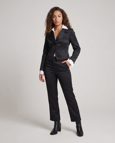 Damen elegantes Anzugkostüm mit Jacke, Hose und Accessoires Drune