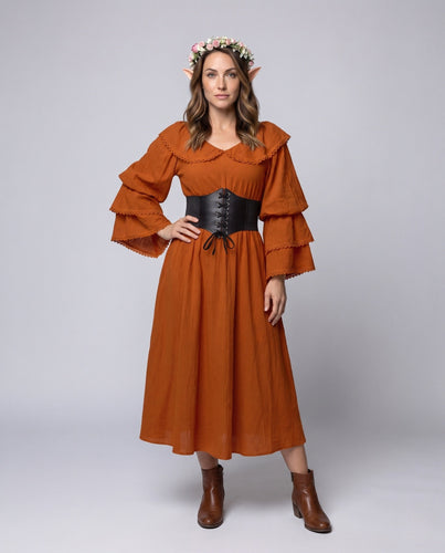 Damen romantisches Maxikleid mit Volants Drune